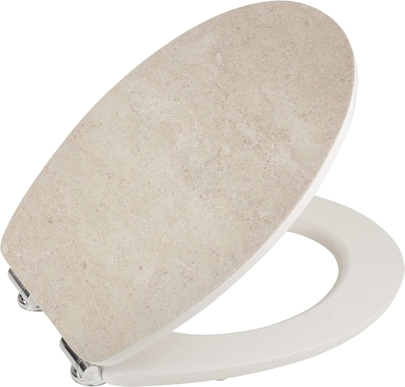 aquaSu® WC-Sitz mit Absenkautomatik, Echtstein White Cloud, Toilettendeckel mit Holzkern und Echtste