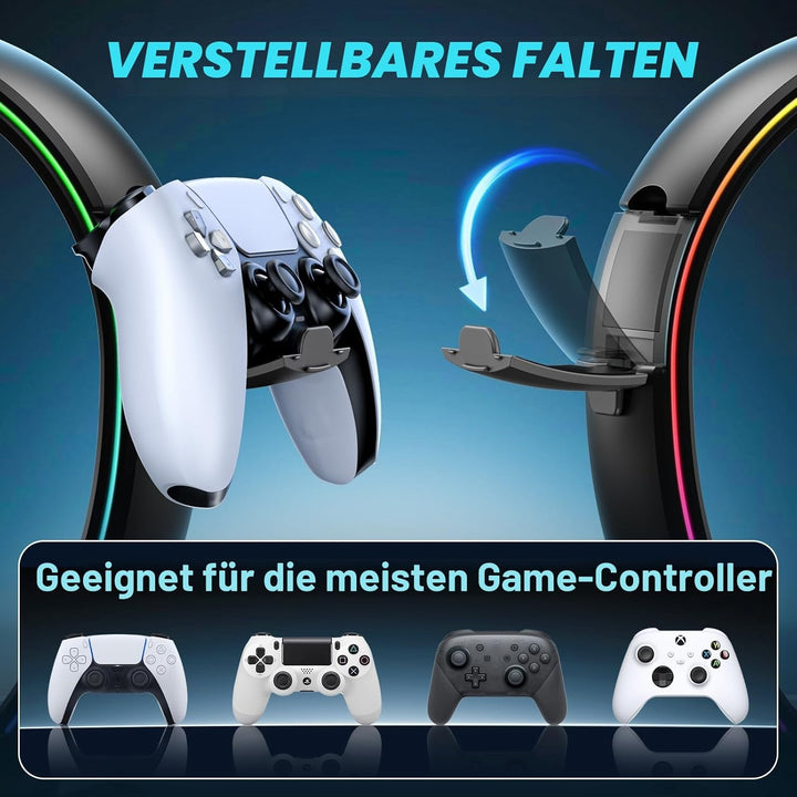 KDD Led Kopfhörer Ständer mit 9 Lichtmodi – Gaming Headset Halterung Schreibtisch – Faltbar Controll