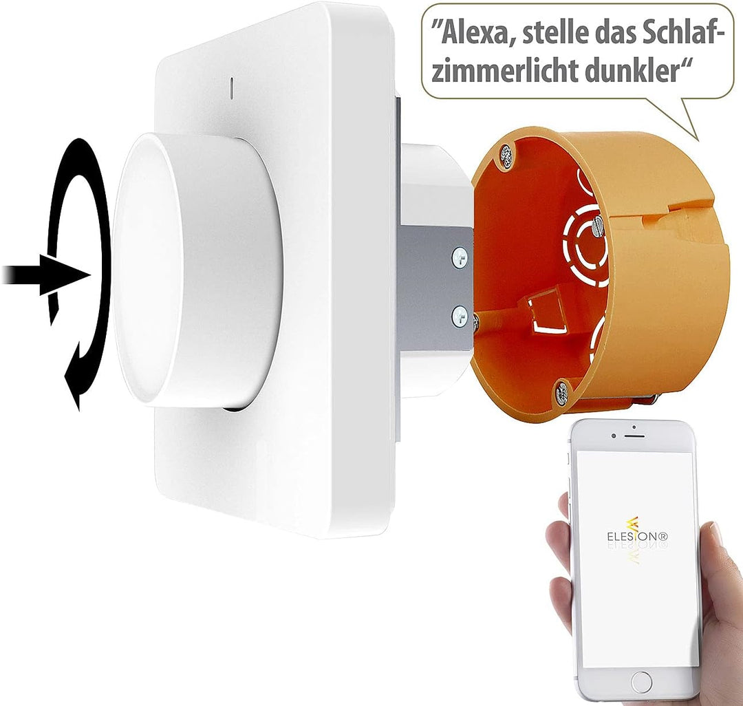 Luminea Home Control Funk Dimmer: WLAN-Unterputz-Lichtschalter & Dimmer mit Dreh- & Drück-Funktion,