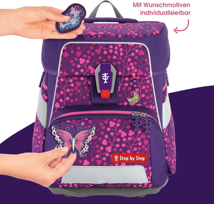 Step by Step Schulranzen-Set SPACE Shine, 5-teilig, ergonomischer Tornister mit Reflektoren, höhenve