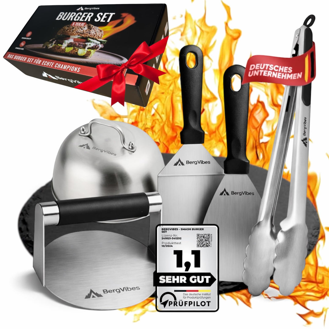 Burger Smasher,Smash Burger Set 5TLG. aus Edelstahl,Smash Burgerpresse, Burgerglocke,Plancha zubehör