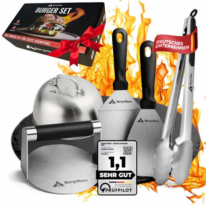 Burger Smasher,Smash Burger Set 5TLG. aus Edelstahl,Smash Burgerpresse, Burgerglocke,Plancha zubehör