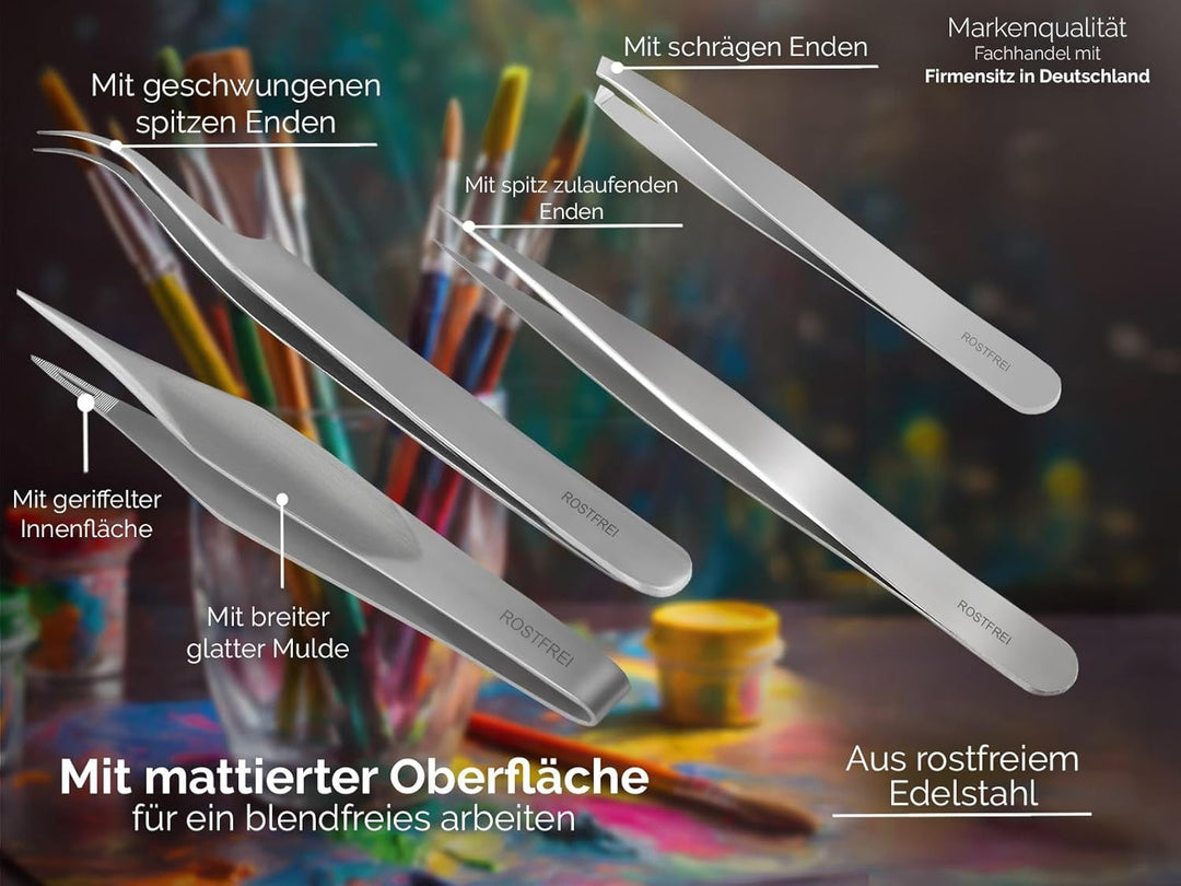 PREMIUM Pinzetten-Set Spitz-Pinzette Splitterpinzette Edelstahl + Aufbewahrungs-Etui