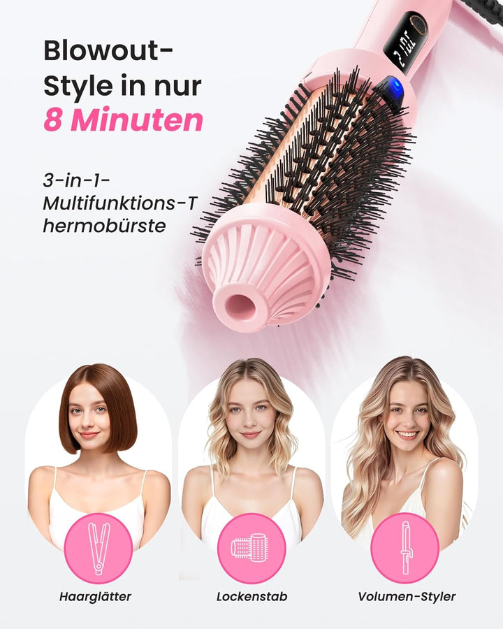 Thermal Brush, Thermobürste 38mm für Salon-Styling in 8 Min, Ionische Lockenbürste Reduziert Frizz u