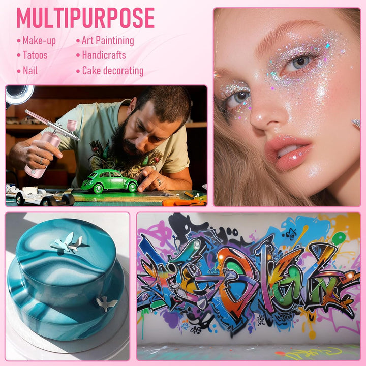 PHILORN Airbrush Set mit Kompressor, tragbare kabellose Airbrush für Friseurarbeiten, Nagelkunst, Ku