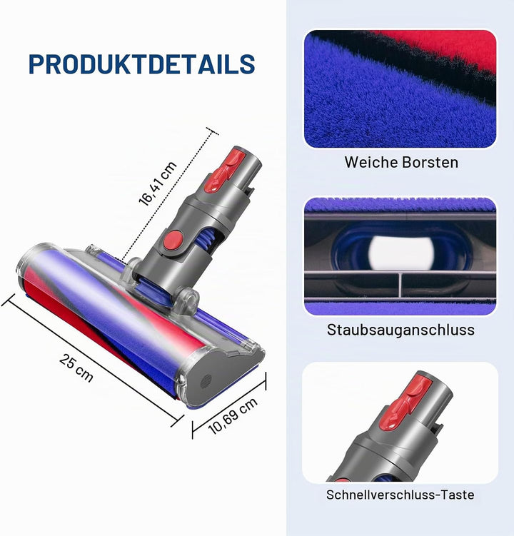 Softwalze Bodendüse für Dyson V7 V8 V10 V11 V15 SV10 SV11 SV12 SV14 SV15 SV22 SV25 SV27 SV28 SV37 St