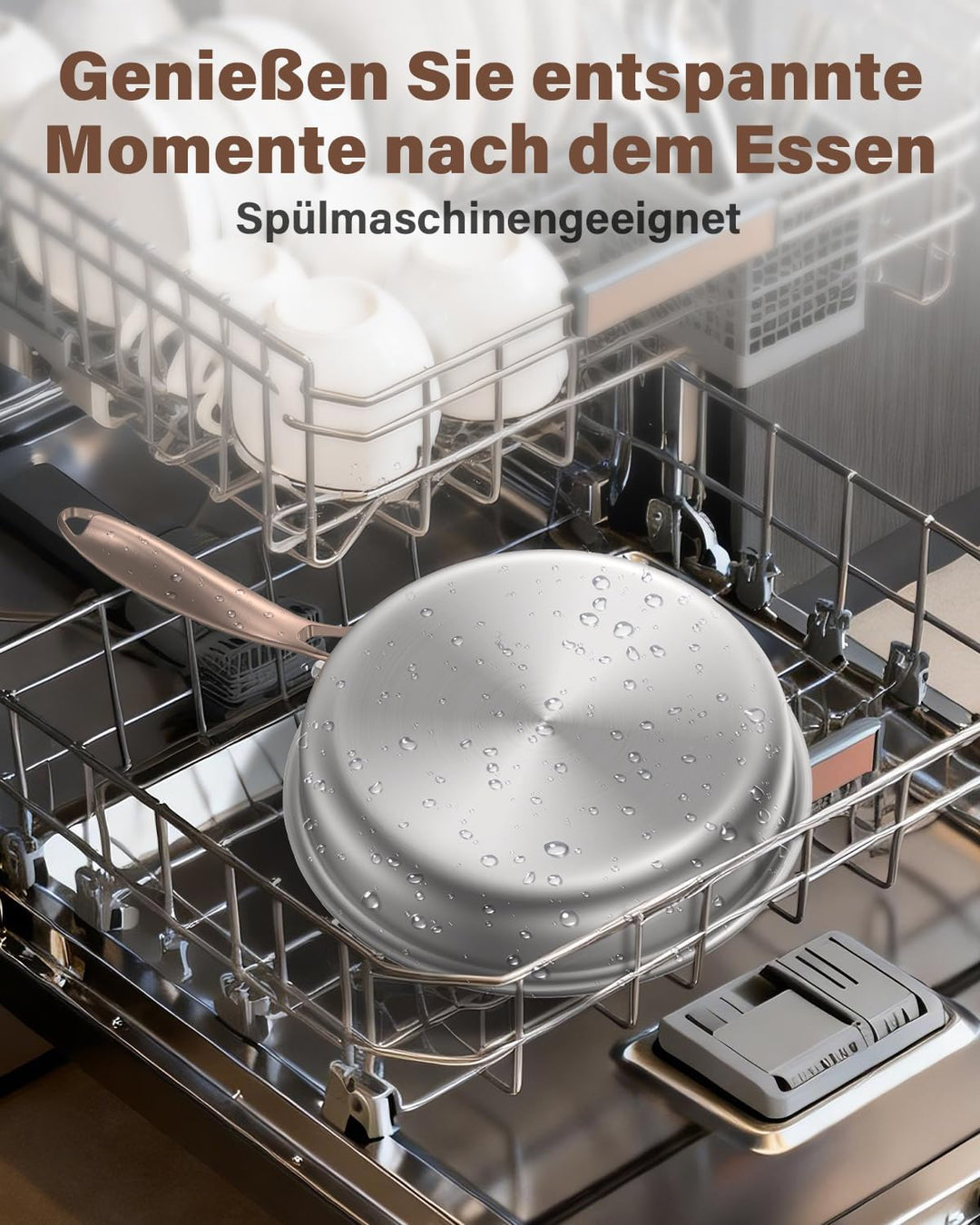Edelstahlpfanne 28cm unbeschichtet, Titan Pfanne Induktion, 18/10 Edelstahl Bratpfanne mit Roségoldg