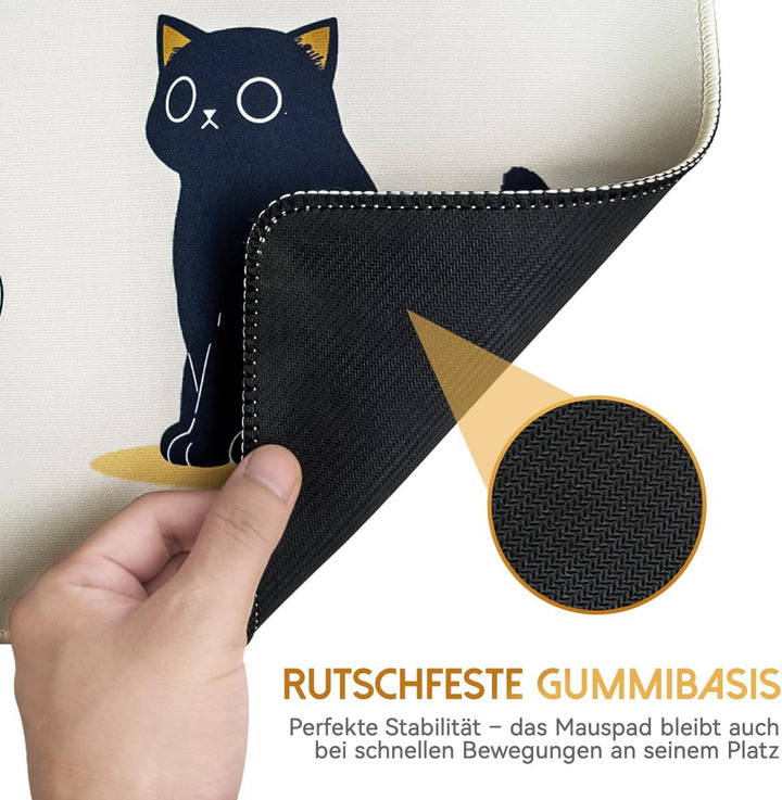 Zindoo Gaming Mauspad XXL 900 x 400 mm– Niedliches Mousepad mit Katzen & Teetassen – rutschfeste Sch