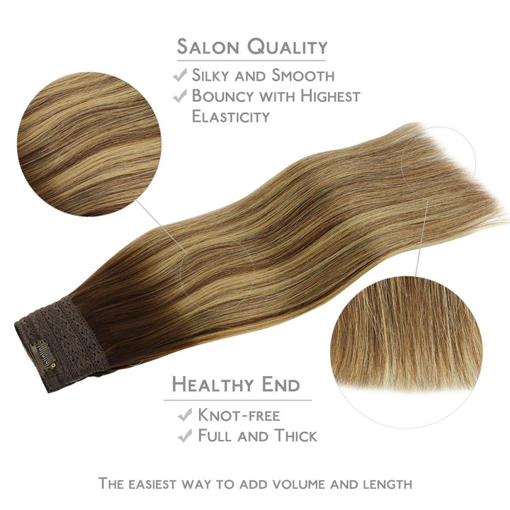 WENNALIFE Secret Hair Extensions Echthaar, 45cm 18 Inch 75g Balayage Schokoladenbraun bis Honigblond