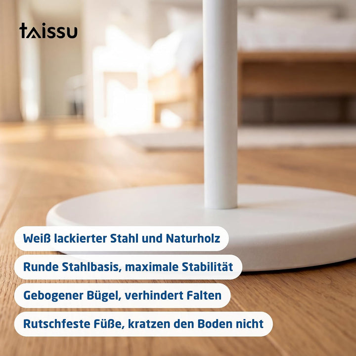 Herrendiener Mod. EIDE - Farbe Weiss und Holz - Mit oberer Kleiderstange und Hosenstange - 47 x 29 x