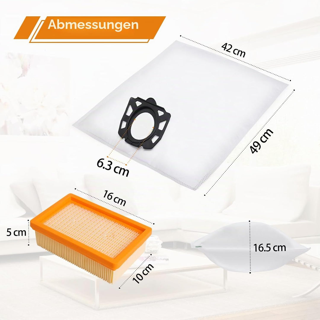 10 Stück WD6 Beutel für Kärcher Staubsaugerbeutel WD4 WD5 WD5P WD6P MV4 MV5 MV6 mit 2 Stück WD6 Filt