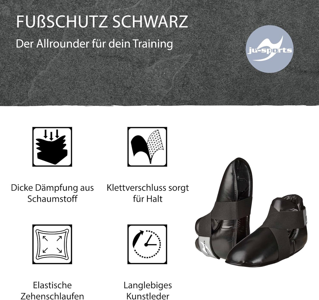Ju-Sports Fussschutz - schwarz I Gepolsterter Kampfsport &amp; Kickboxen Fussschutz mit Klettband &amp; Zehe