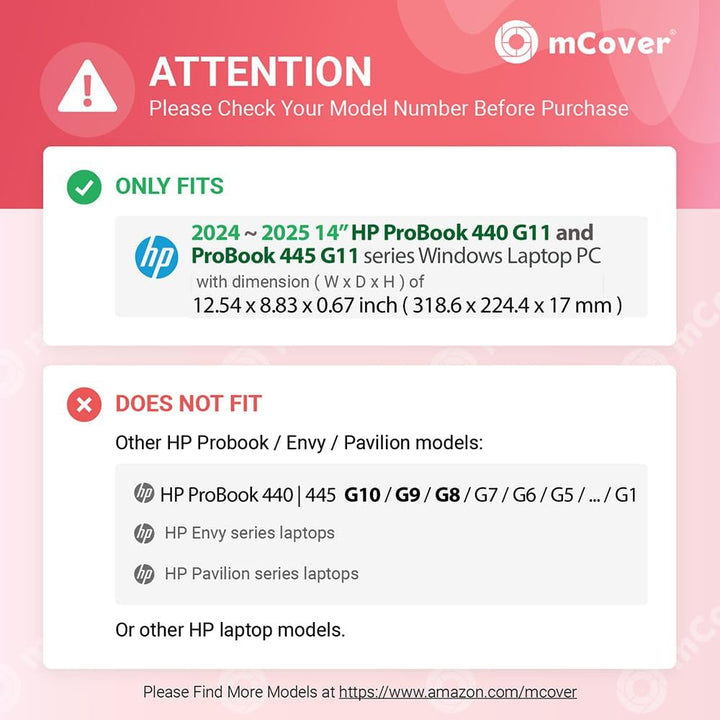mCover Schutzhülle nur kompatibel mit den (2024–2025) HP ProBook 440/445 G11 Serien, 35,6 cm (14 Zol