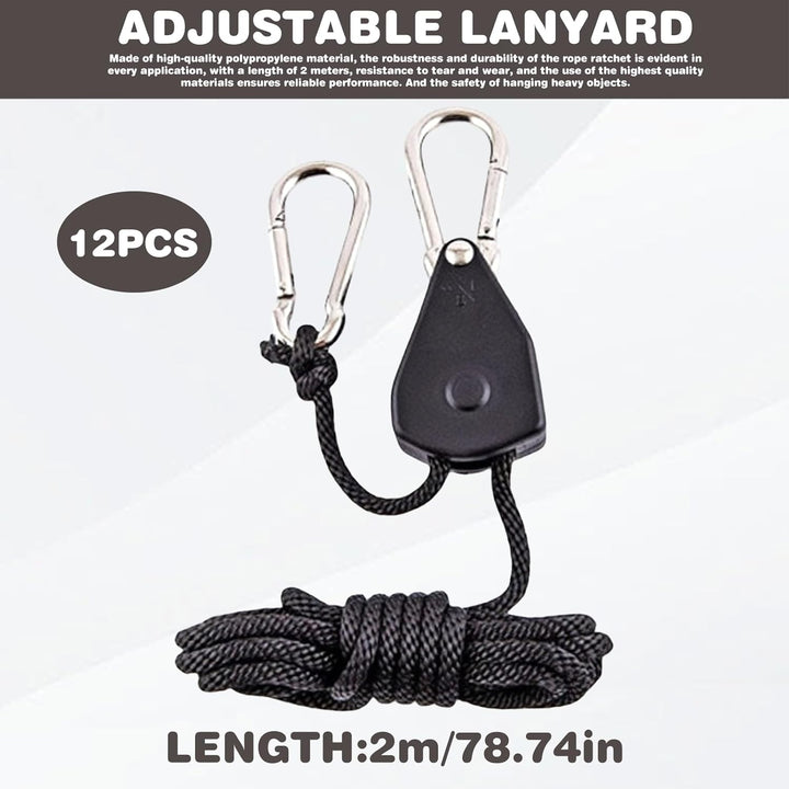 12 Stück Einstellbare Seil Seilhaken: 1/8 Zoll Ratchet Hanger, Seilratsche mit Haken Rope, Seilzugra