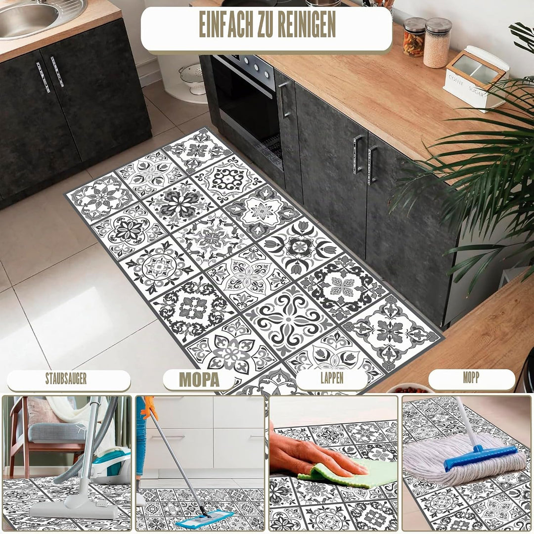 Nivellpublicitari Hydraulic Vinyl-Teppich, 120 x 60 cm, Schwarz-Grau - Küchenteppich - Badezimmertep
