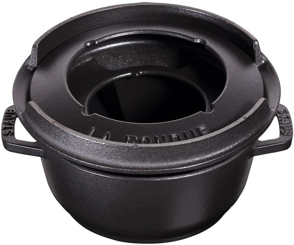 STAUB Fondue Set mit 4 Gabeln, Geeignet für Käse- Schoko- und Fleisch-Fondue, Gusseisen, 16 cm, Schw