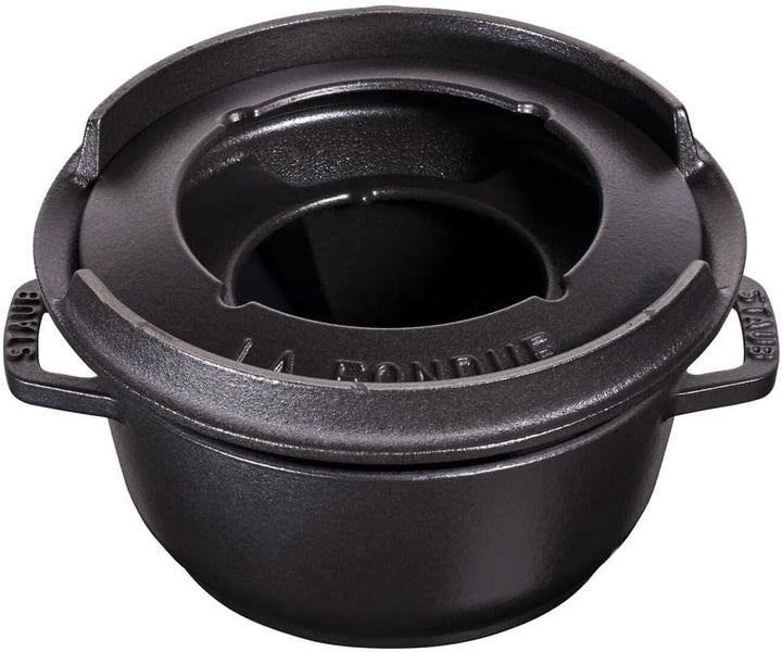 STAUB Fondue Set mit 4 Gabeln, Geeignet für Käse- Schoko- und Fleisch-Fondue, Gusseisen, 16 cm, Schw