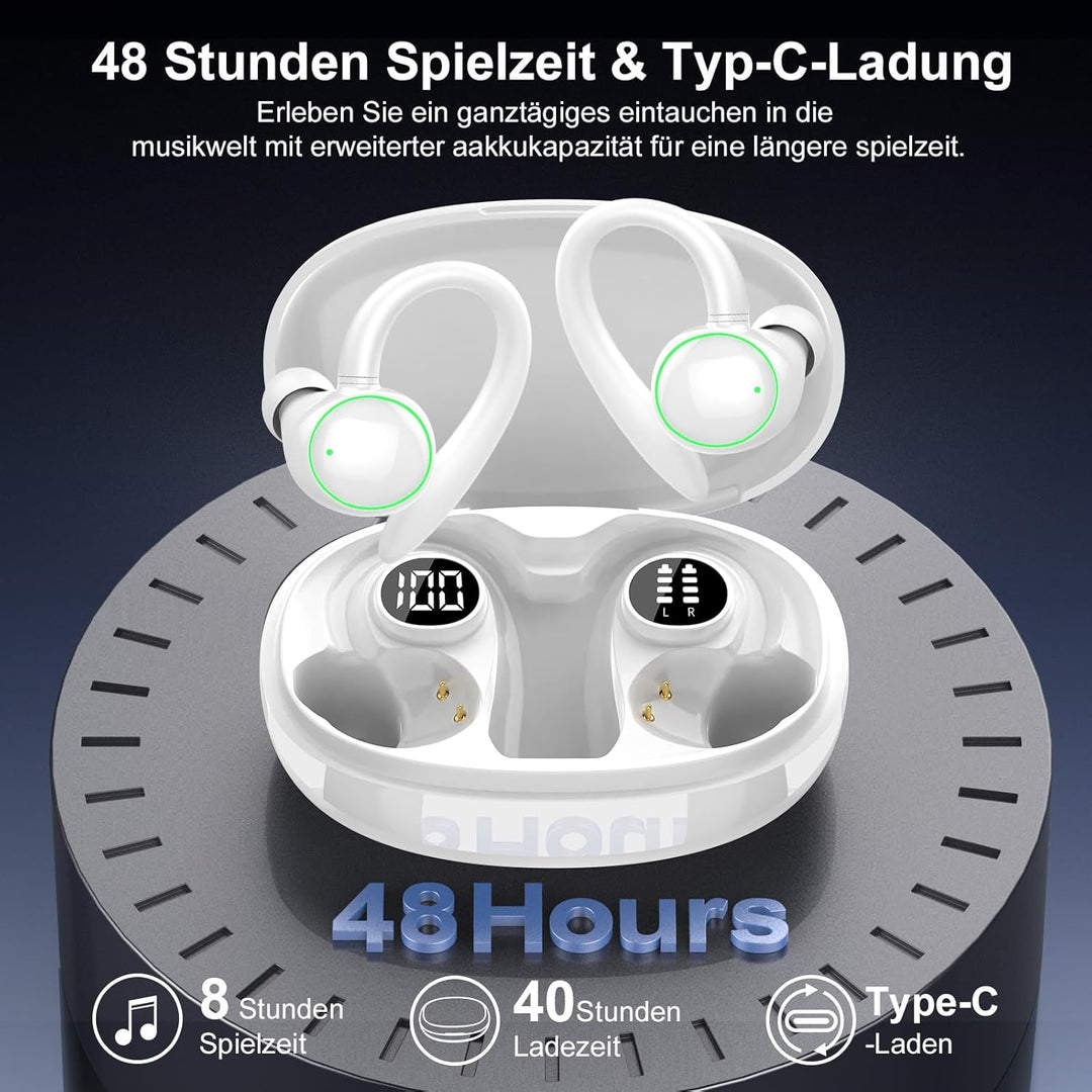 Bluetooth Kopfhörer Sport, Kopfhörer Kabellos Bluetooth 5.3 mit 4 Mic, In Ear Kopfhörer ENC Noise Ca