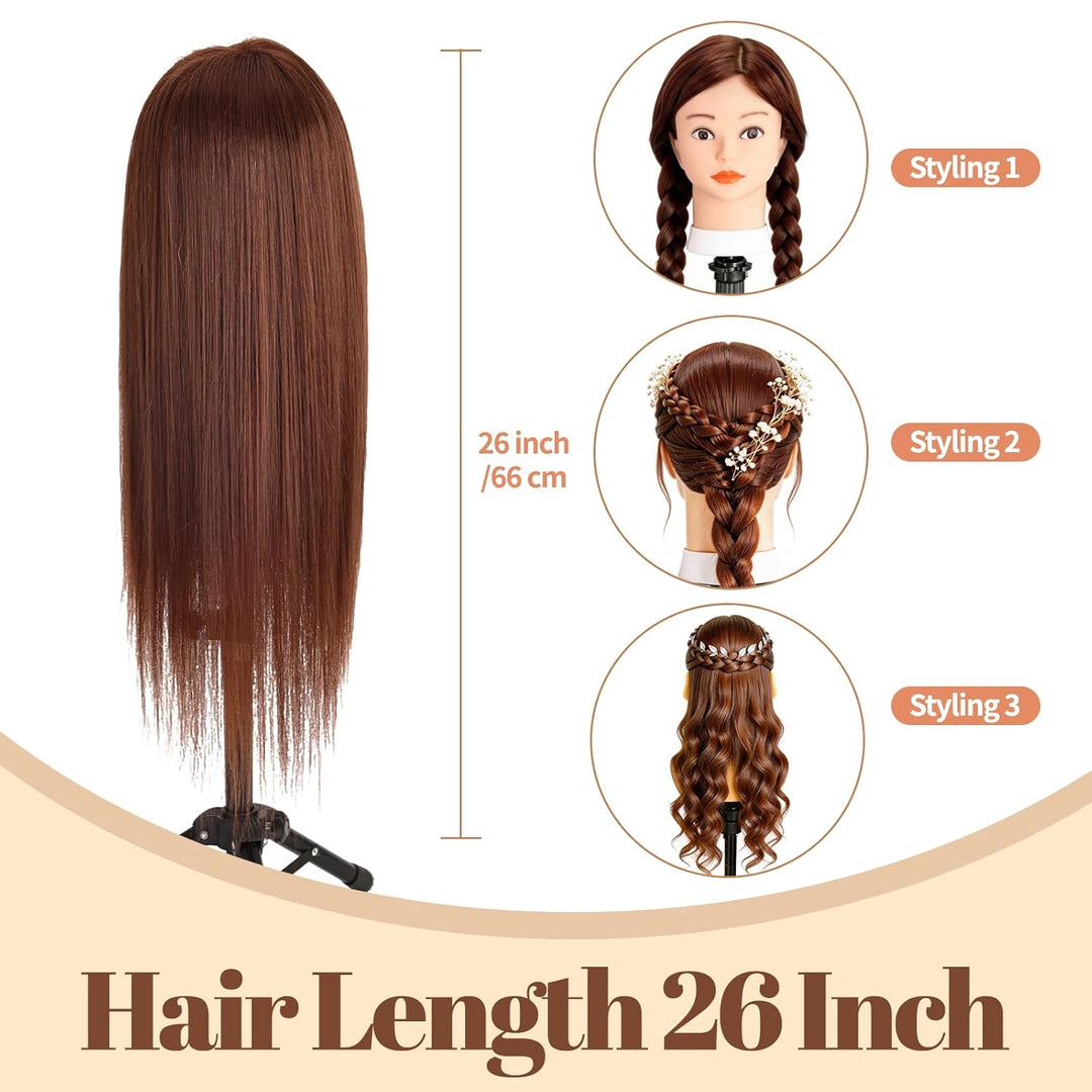 Yofuly 26Zoll/66cm Frisierkopf, 80% Echthaar Übungskopf, Frisieren Trainingsköpfe Puppenkopf Friseur
