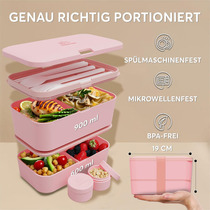 Umami Lunchbox Erwachsene, Verschachtelbar Auslaufsichere Bento Box mit 4 Bestecke & Fächern, Brotdo