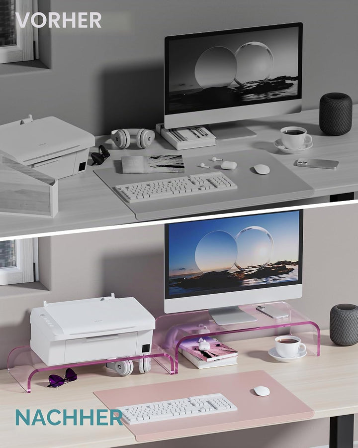 Monitorständer Acryl 2er-Set, 2-Ebenen Bildschirmerhöhung Modular, PC Monitor-Erhöhung, Schreibtisch