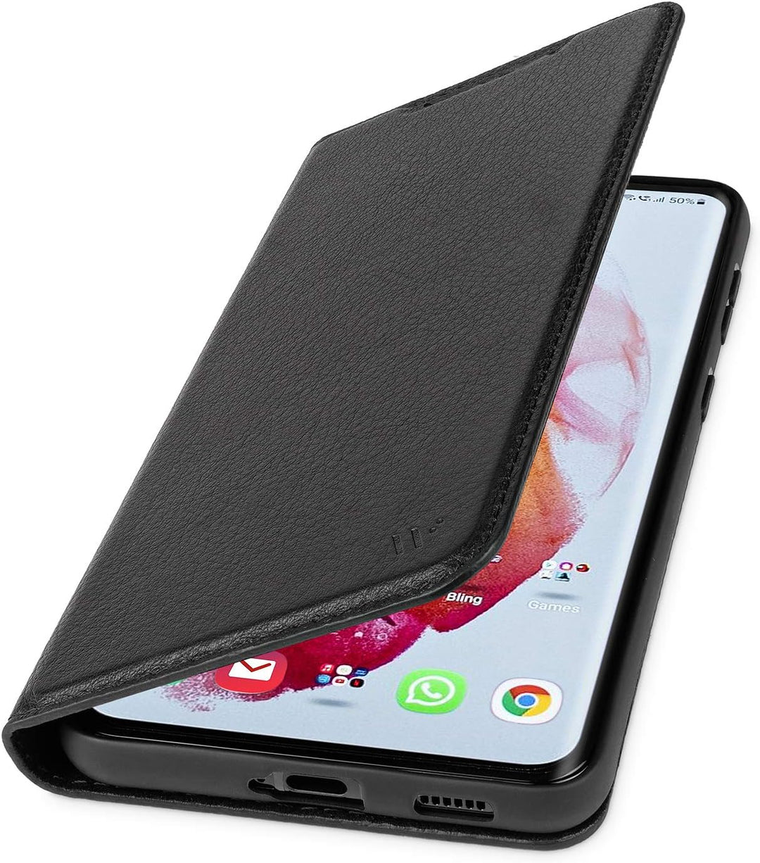 WIIUKA Hülle für Samsung Galaxy S21, Lederhülle, Deutsches Premium Leder, mit Kartenfach, extra Dünn