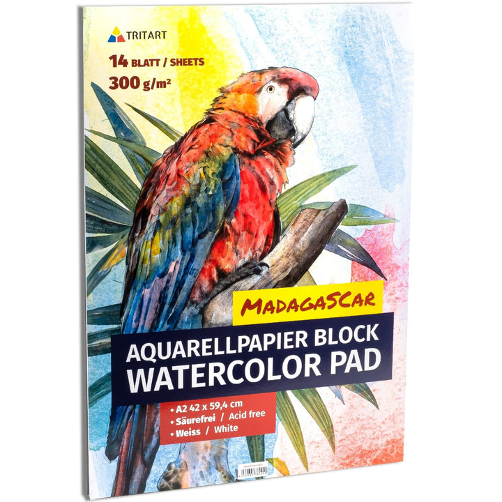 Tritart Aquarellpapier A2 300g 14 Blatt | Din A2 Aquarellblock | Malpapier für Kinder und Erwachsene