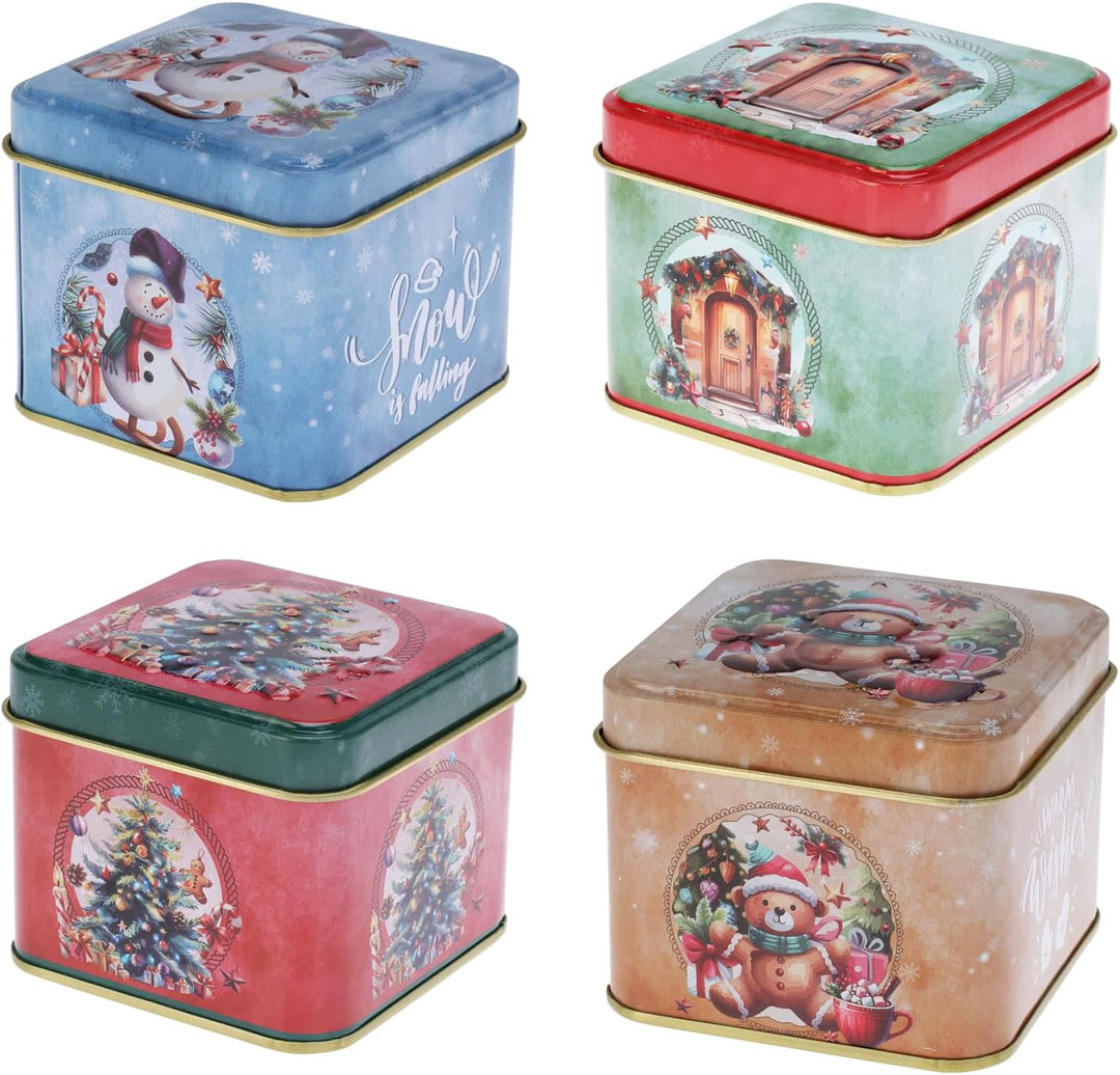 com-four® 12x Keksdose - Blechdose für Weihnachtskekse - weihnachtliche Vorratsdose mit Deckel - Auf