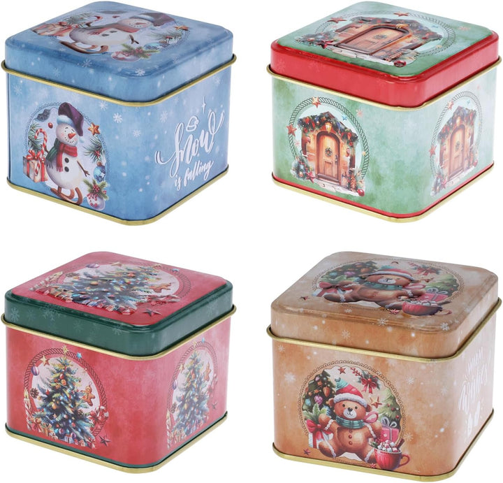 com-four® 12x Keksdose - Blechdose für Weihnachtskekse - weihnachtliche Vorratsdose mit Deckel - Auf
