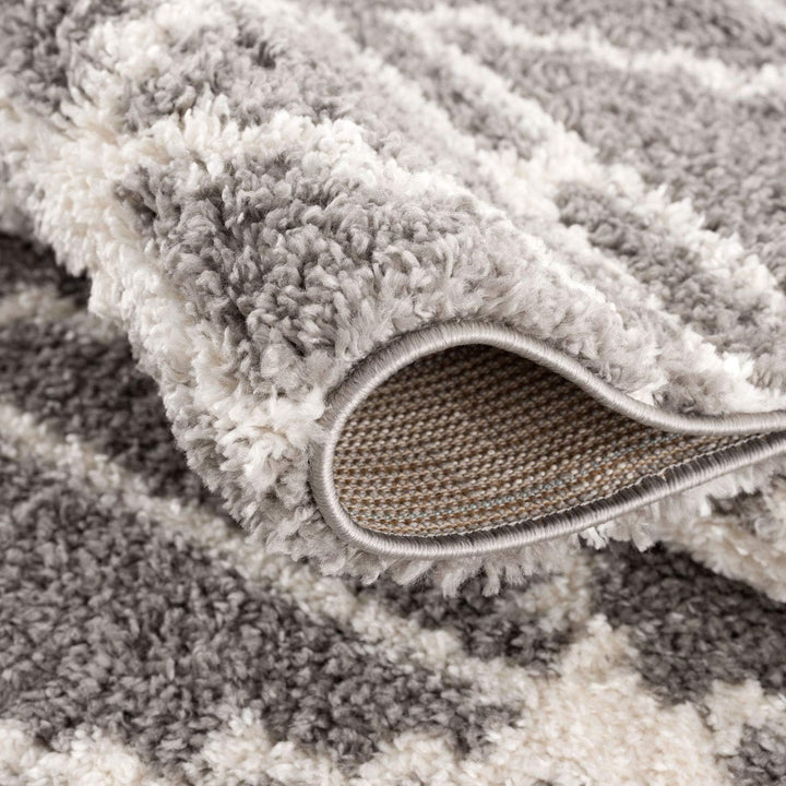 carpet city Teppich Hochflor Wohnzimmer - Ethno Skandi Stil 80x200 cm Grau Creme - Teppich-Läufer mi