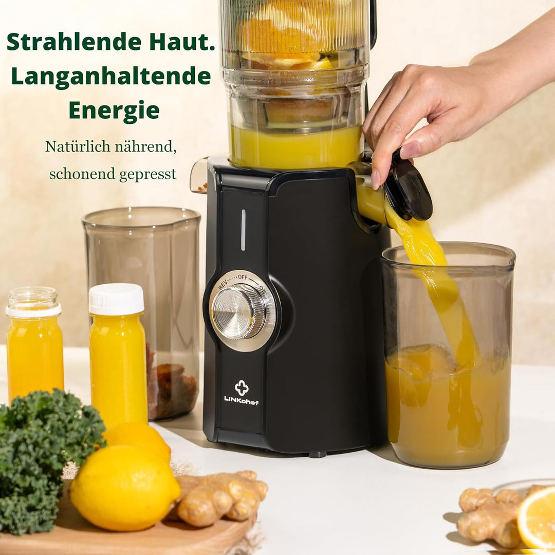 LINKChef Entsafter Slow Juicer, 115 mm Grosse Einfüllöffnung für Entsafter Gemüse und Obst Testsiege