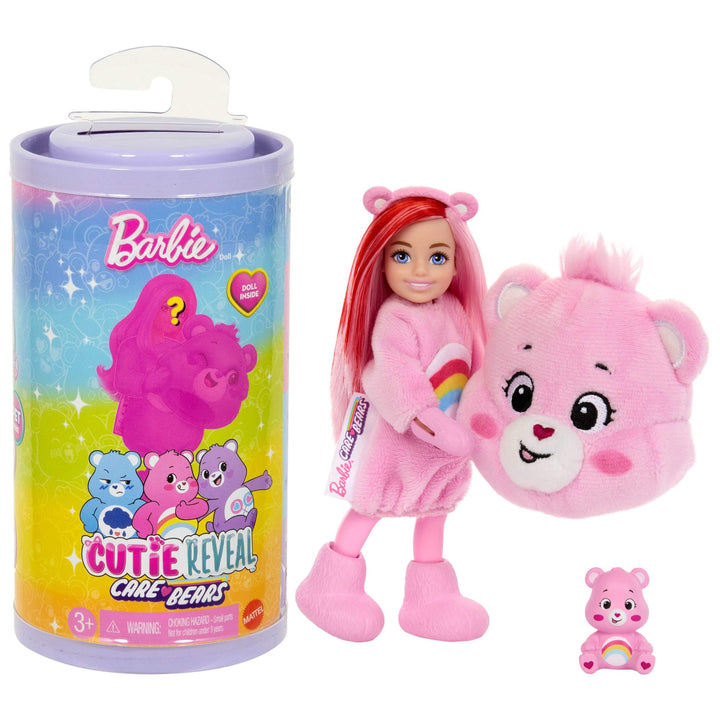 Barbie Cutie Reveal Chelsea-Puppe und Accessoires, Glücksbärchis-Reihe, kleine Puppe mit Plüschkostü