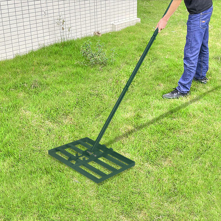 Lawn Leveling Rake Rakel 50x25 cm Grün, Verstellbarer Nivellierrechen 95,5–185 cm mit Edelstahl-Grif