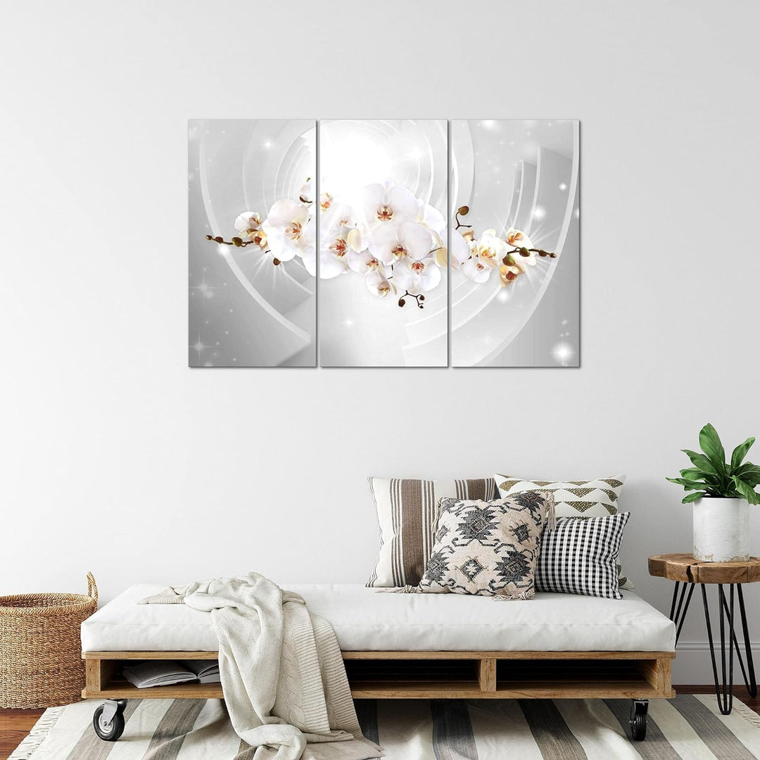 Runa Art Wandbilder Blumen Orchidee Bild XXL Wohnzimmer Schlafzimmer Grau Abstrakt 120 x 80 cm 3 Tei