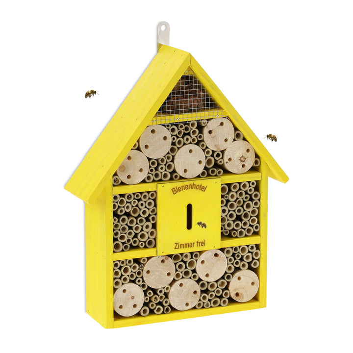 Relaxdays Bienenhotel, Nisthilfe Wildbienen, Garten, Balkon, Insektenhotel zum Aufhängen, Holz, HBT