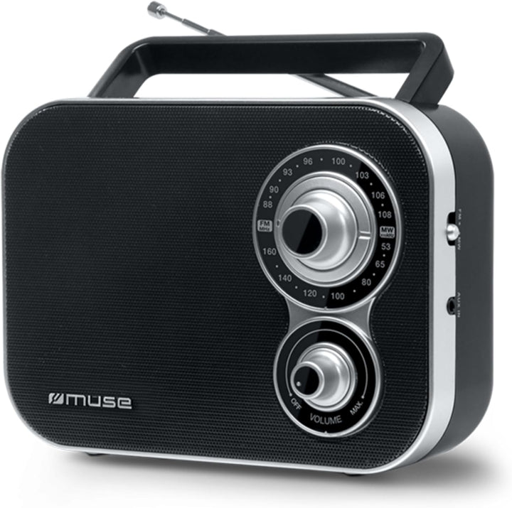 Muse M-051R tragbares Retro-Radio, UKW und MW, Netz- und Batteriebetrieb, Teleskopantenne, AUX-In, s