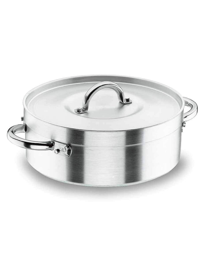 Lacor 20038 Bratentopf mit Deckel 38 cm Silber niedriger Topf 36 cm, niedriger Topf 36 cm