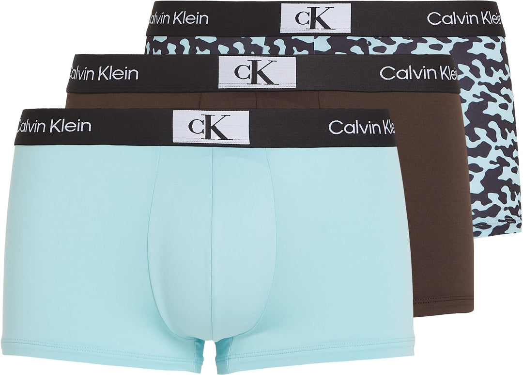 Calvin Klein Herren Low Rise Trunk 3Pk XS Blau (Aqua, Tiny Tree Frg Prt_ Aqua, Mlch), XS Blau (Aqua,