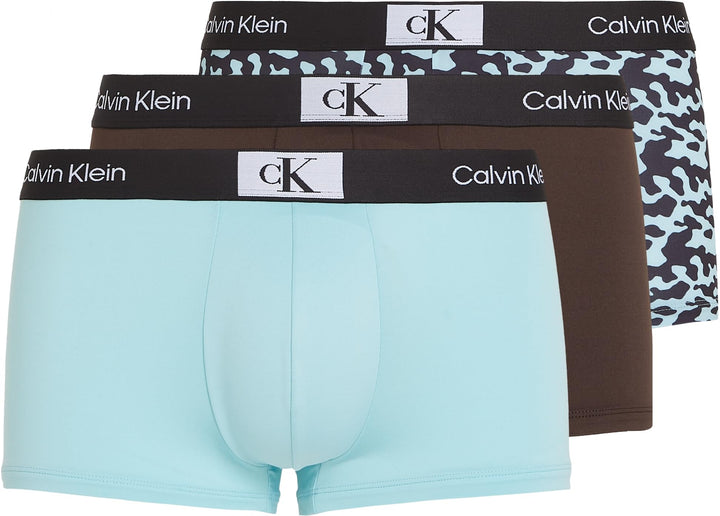 Calvin Klein Herren Low Rise Trunk 3Pk XS Blau (Aqua, Tiny Tree Frg Prt_ Aqua, Mlch), XS Blau (Aqua,