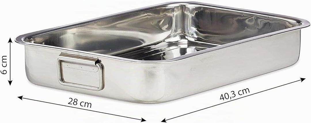 MGE Edelstahl Auflaufform 40,3 × 28 cm mit Grillrost und klappbaren Griffen - Grosser Bräter bis 230