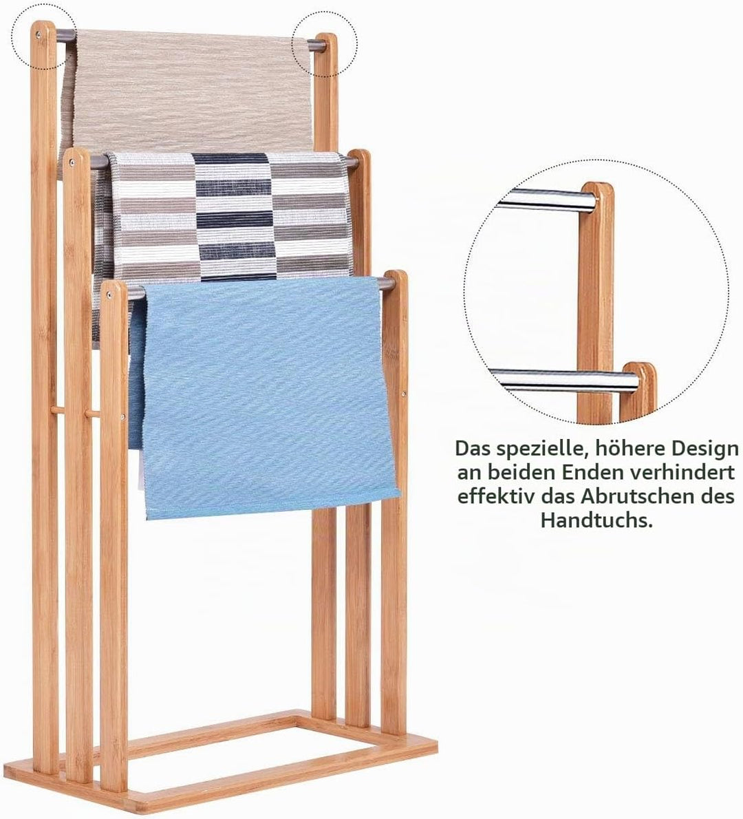 GIANTEX Handtuchständer freistehend Bambus, Badehandtuchständer Handtuchhalter Badetuchhalter mit 3