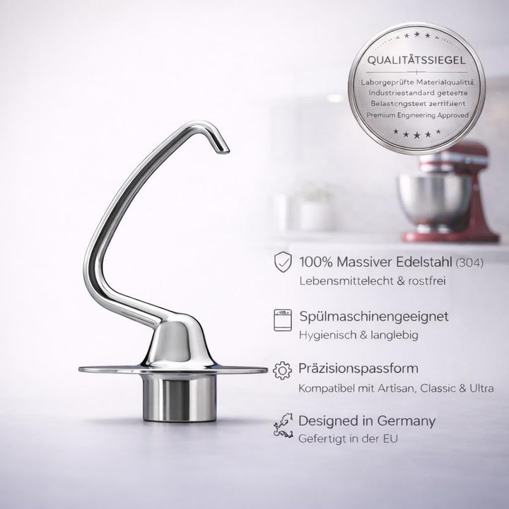 Edelstahl Knethaken K45DH für KitchenAid Küchenmaschine – 100% 304 Edelstahl – Spülmaschinengeeignet