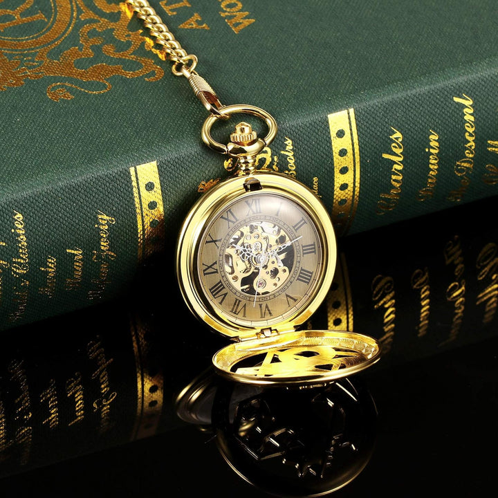 TREEWETO Unisex Taschenuhr Mechanisch Doppelter Abdeckung Fullmetal Alchemist Skelett Steampunk Für