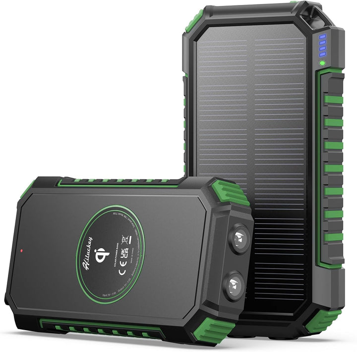 Hiluckey Wireless Solar Powerbank 26800mAh: Solar Ladegerät USB C Externer Akku mit 4 Outputs, Wasse