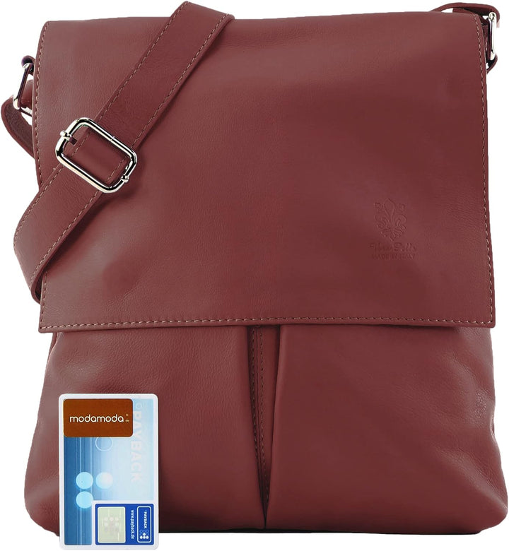 modamoda de - T75 - ital Crossover Umhängetasche Nappaleder Bordeauxrot, Bordeauxrot
