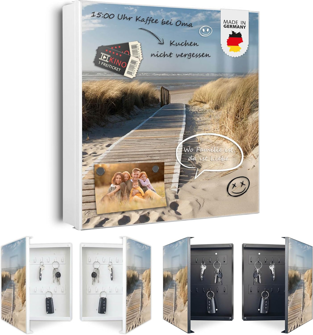 banjado® Grosser Schlüsselkasten Glas/Schlüsselbox 30cm x 30cm mit 50 Haken - Motiv Dünen/Schlüsselk