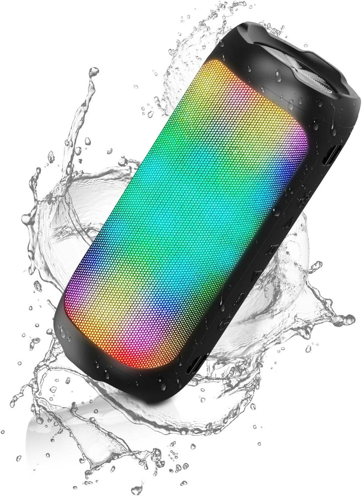Bluetooth Lautsprecher mit 6 RGB-Lichter, Bluetooth 5.1 Tragbarer Box, 30W Dual Lautsprecher, TWS Pa