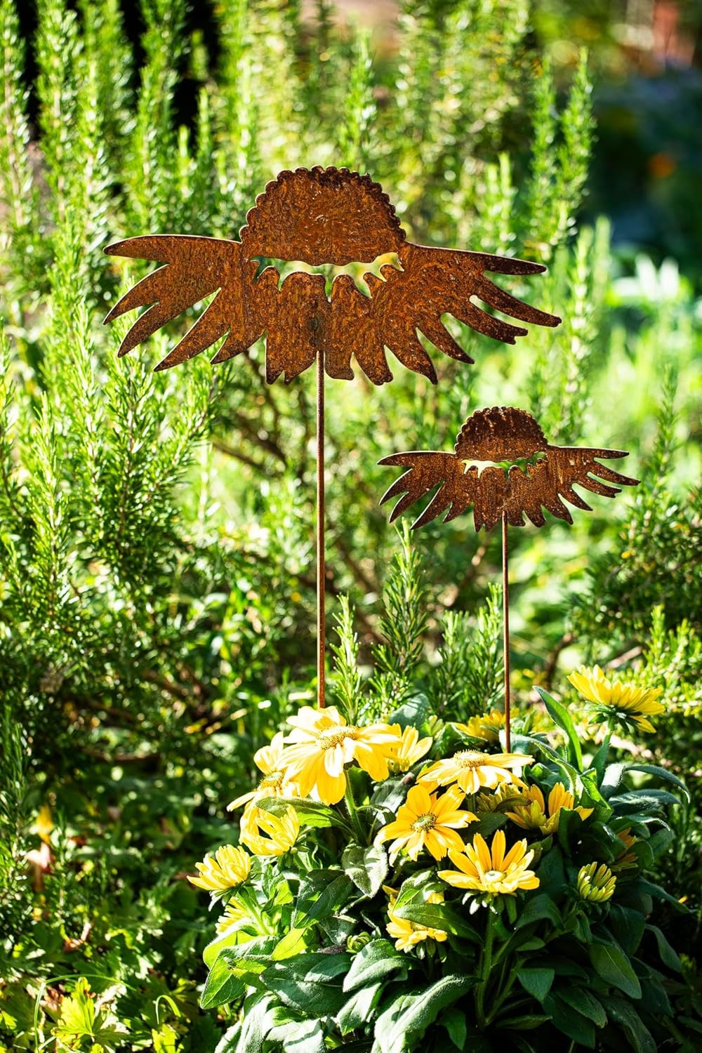 Bornhöft Gartenstecker Blume Beetstecker Topfstecker Metall Rost Gartendeko Edelrost Sonnenhut 2er S