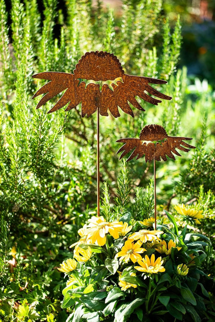 Bornhöft Gartenstecker Blume Beetstecker Topfstecker Metall Rost Gartendeko Edelrost Sonnenhut 2er S