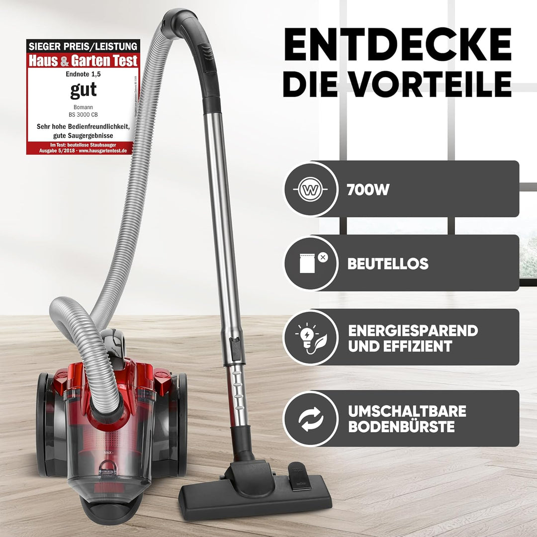 Bomann BS 3000 CB Eco-Cyclon Twin-Spin Bodenstaubsauger, EEK A, beutellose Filtertechnik, Hoch-Effiz